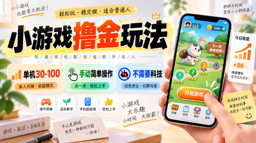 小游戏撸金玩法,单机30-100,手动简单操作,不需要科技-优优云创网