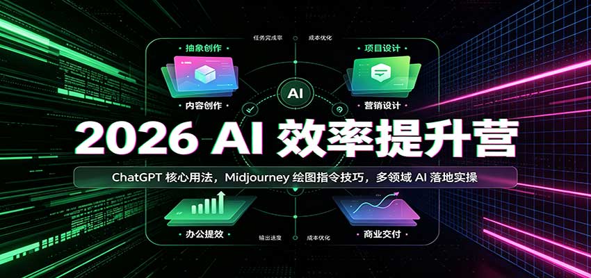 2026 AI效率提升营：ChatGPT核心用法，Midjourney绘图指令技巧，多领域AI落地实操-优优云创网