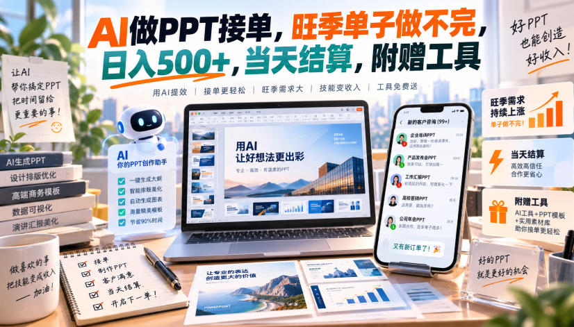 AI做PPT接单，旺季单子做不完，日入500+，当天结算，附赠工具【揭秘】-优优云创网