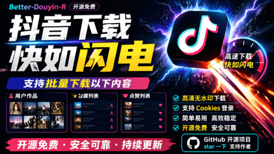 超级好用！抖音视频下载神器，支持批量下载用户作品收藏列表和点赞列表，开源完全免费Better-douyin-R-优优云创网