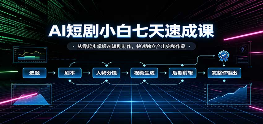 AI短剧小白七天速成课:从零起步掌握AI短剧制作,快速独立产出完整作品-优优云创网