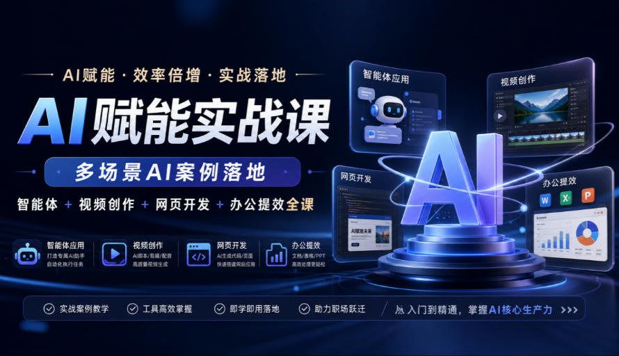 AI赋能实战课,多场景AI案例落地,智能体+视频创作+网页开发+办公提效全课-优优云创网