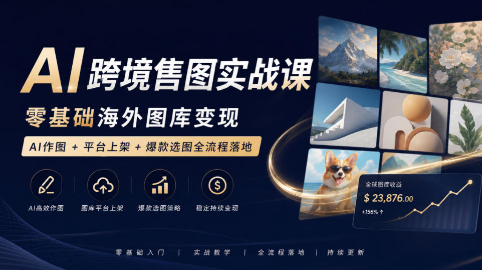 AI跨境售图实战课,零基础海外图库变现,AI作图+平台上架+爆款选图全流程落地-优优云创网