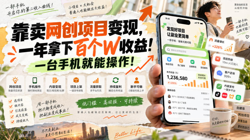 网创小程序虚拟资料变现，一年拿下百万收益，一部手机就可以做，0成本变现副业！-优优云创网