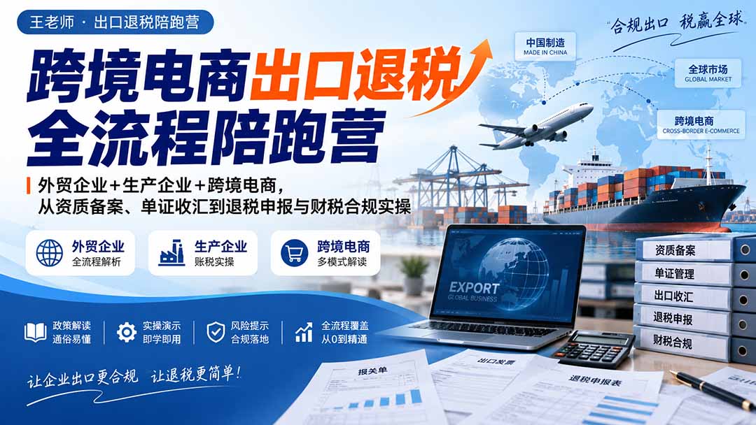 跨境电商出口退税全流程陪跑营|外贸企业+生产企业+跨境电商,从资质备案、单证收汇到退税申报与财税合规实操-优优云创网