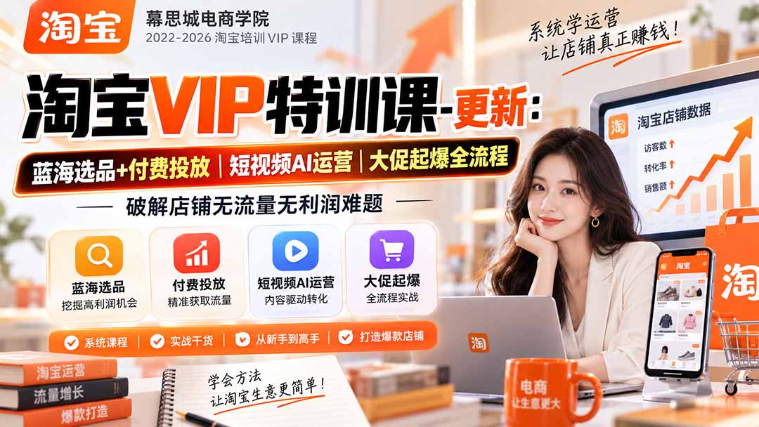 淘宝VIP特训课-更新0917:蓝海选品+付费投放|短视频AI运营|大促起爆全流程,破解店铺无流量无利润难题-优优云创网
