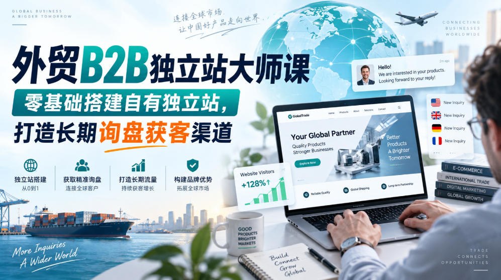 外贸B2B独立站大师课,零基础搭建自有独立站,打造长期询盘获客渠道-优优云创网