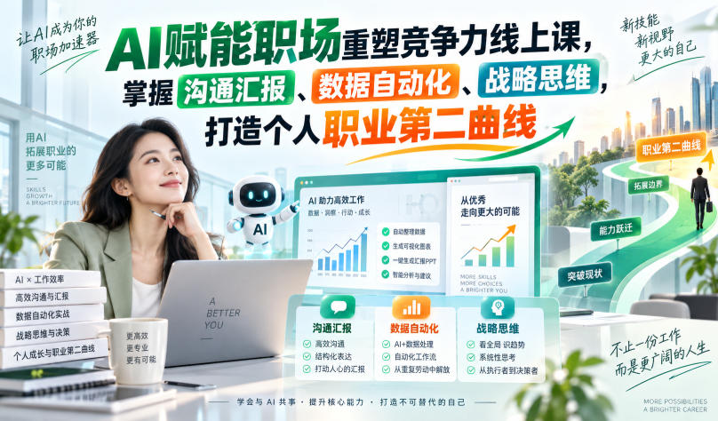 AI赋能职场重塑竞争力线上课,掌握沟通汇报、数据自动化、战略思维,打造个人职业第二曲线-优优云创网