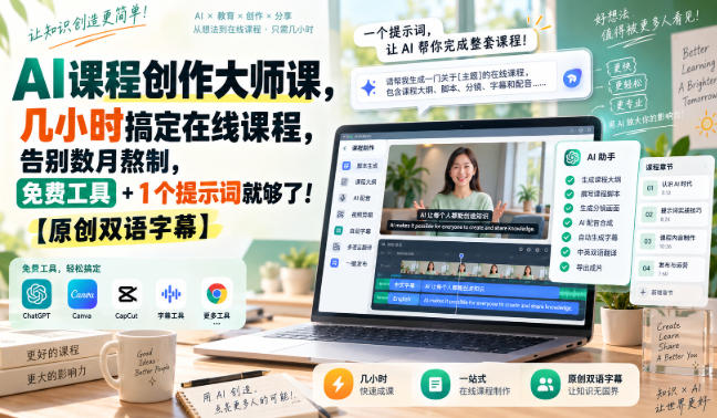 AI课程创作大师课,几小时搞定在线课程,告别数月熬制,免费工具+1个提示词就够了!【原创双语字幕】-优优云创网