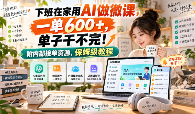 下班在家用AI做微课,一单600+,单子干不完!附内部接单资源,保姆级教程【揭秘】-优优云创网