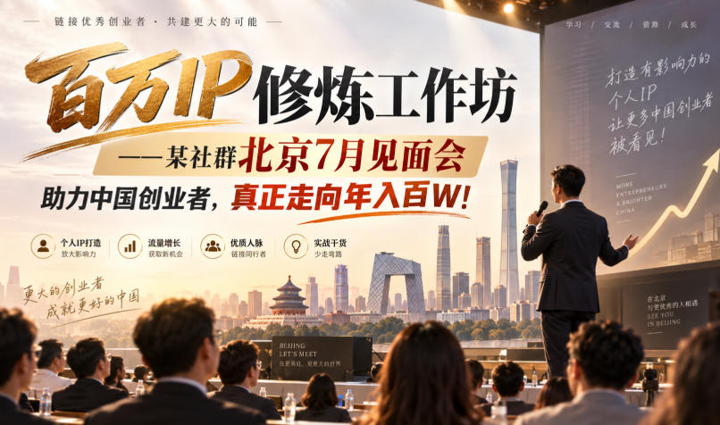 百万IP修炼工作坊——某社群北京7月见面会，助力中国创业者，真正走向年入百W!-优优云创网