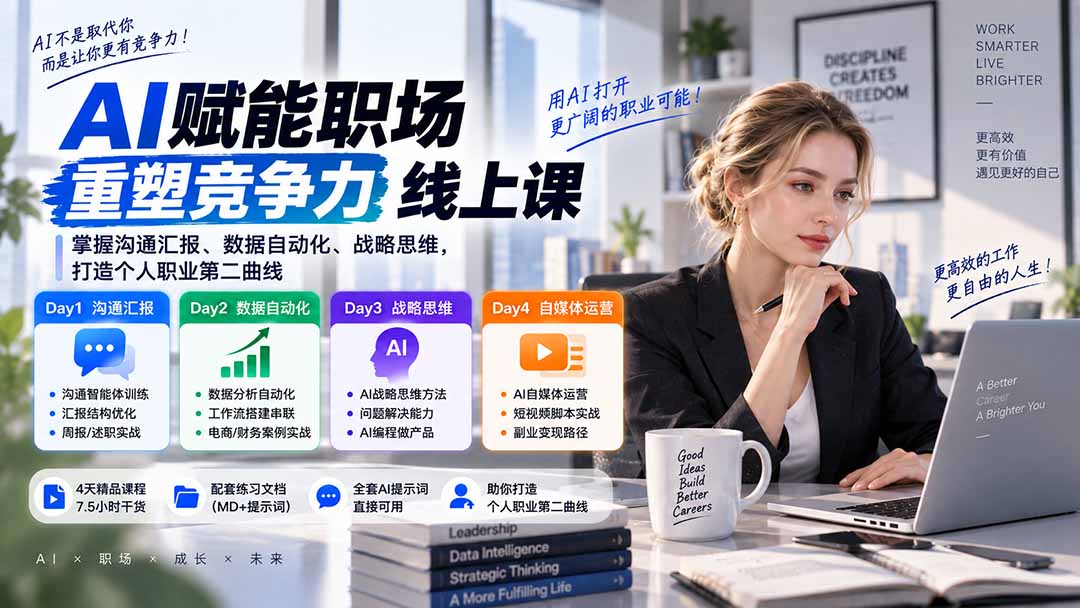 AI职场提效与第二曲线实战课-无水印：学习沟通汇报、数据工作流和战略思维，掌握AI编程做产品及自媒体运营方法-优优云创网