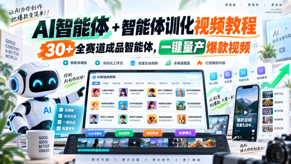 AI智能体+智能体训化视频教程，30+全赛道成品智能体，一键量产爆款视频-优优云创网