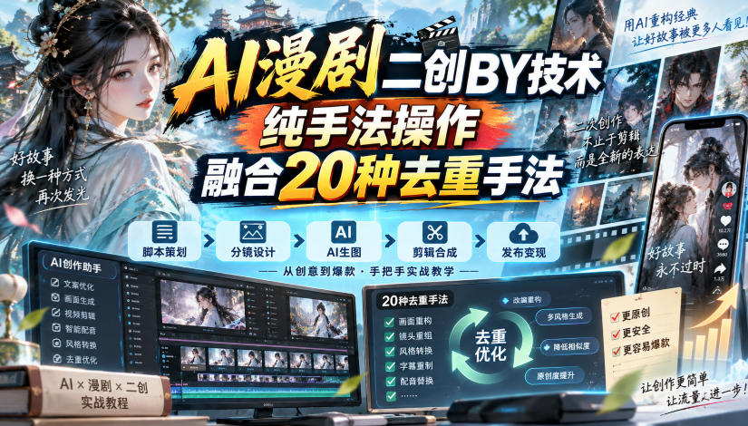 AI漫剧二创搬运技术,纯手法操作,融合20种去重手法-优优云创网