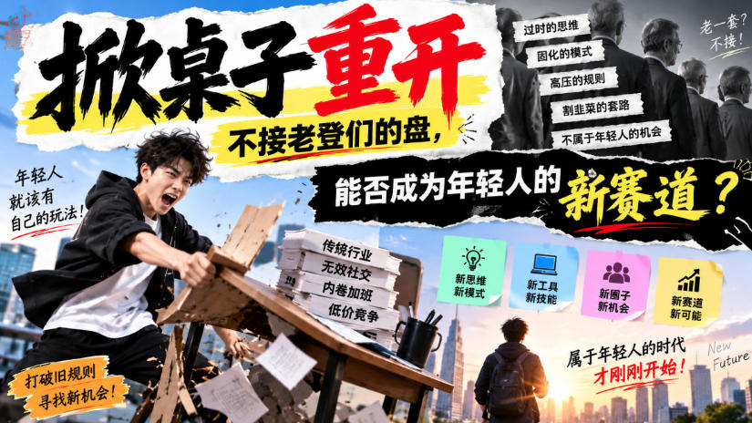 某公众号付费文章：掀桌子重开，不接老登们的盘，能否成为年轻人的新赛道？-优优云创网