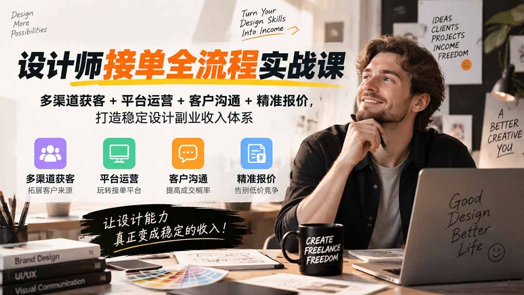 设计师接单全流程实战课-无水印｜多渠道获客+平台运营+客户沟通+精准报价，打造稳定设计副业收入体系-优优云创网