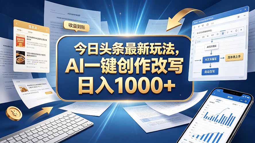 今日头条最新玩法，AI 一键创作改写，简单易上手，轻松日入 1000 +-优优云创网