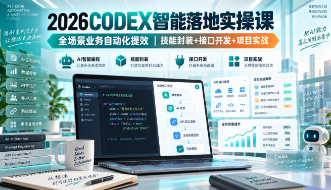 2026Codex智能落地实操课,全场景业务自动化提效,技能封装+接口开发+项目实战-优优云创网