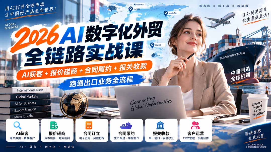 2026AI数字化外贸全链路实战课：AI获客+报价磋商+合同履约+报关收款，跑通出口业务全流程-优优云创网