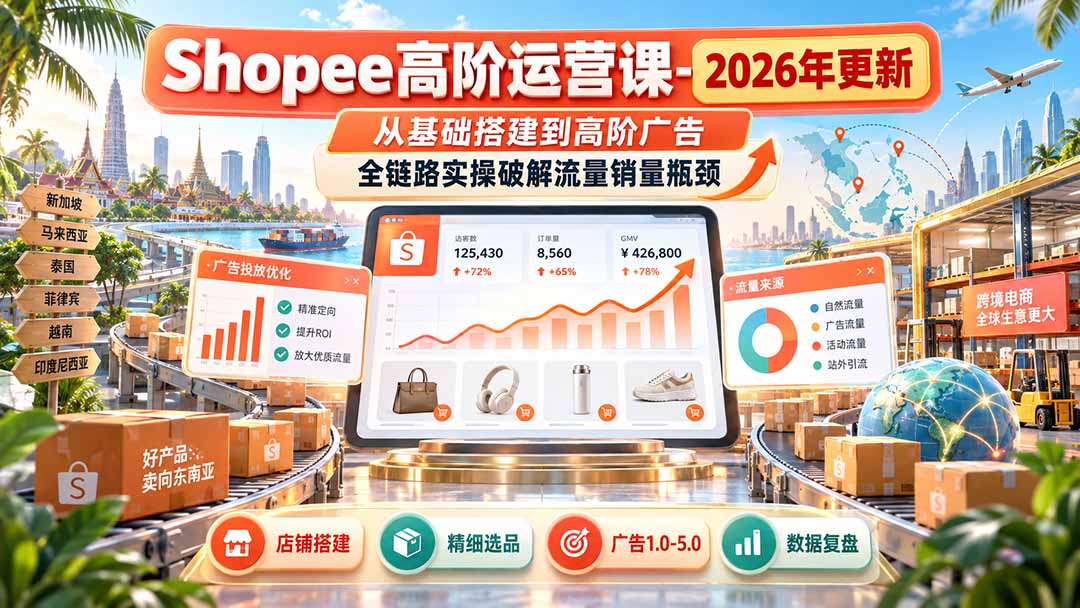Shopee高阶运营课-更新9月，从基础搭建到高阶广告，全链路实操破解流量销量瓶颈-优优云创网