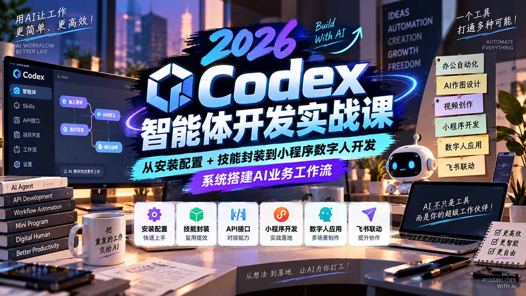 2026Codex智能体开发实战课:从安装配置+技能封装到小程序数字人开发,系统搭建AI业务工作流-优优云创网