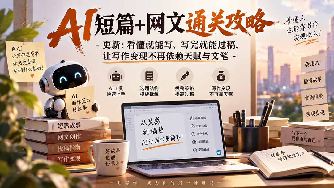 AI短篇+网文通关攻略-更新0921：看懂就能写、写完就能过稿，让写作变现不再依赖天赋与文笔-优优云创网