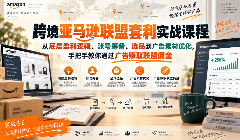 跨境亚马逊联盟套利实战课程,从底层盈利逻辑、账号筹备、选品到广告素材优化,手把手教你通过广告賺取联盟佣金-优优云创网
