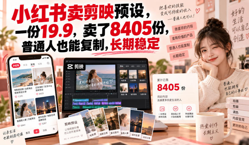 小红书卖剪映预设,一份19.9,卖了8405份,普通人也能复制,长期稳定-优优云创网