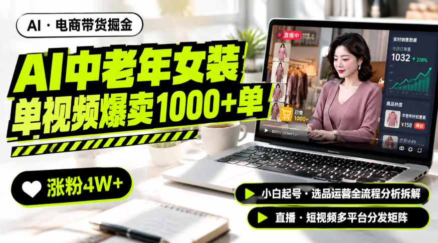 AI中老年服装带货赛道新玩法,一个视频卖出1000多单涨粉4W+,小白起号选品运营全流程分析拆解-优优云创网