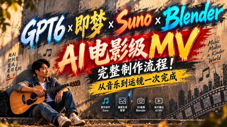 GPT6×即梦×Suno×Blender｜AI电影级MV完整制作流程！从音乐到运镜一次完成！-优优云创网