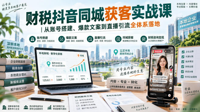 财税抖音同城获客实战课|从账号搭建、爆款文案到直播引流全体系落地-优优云创网