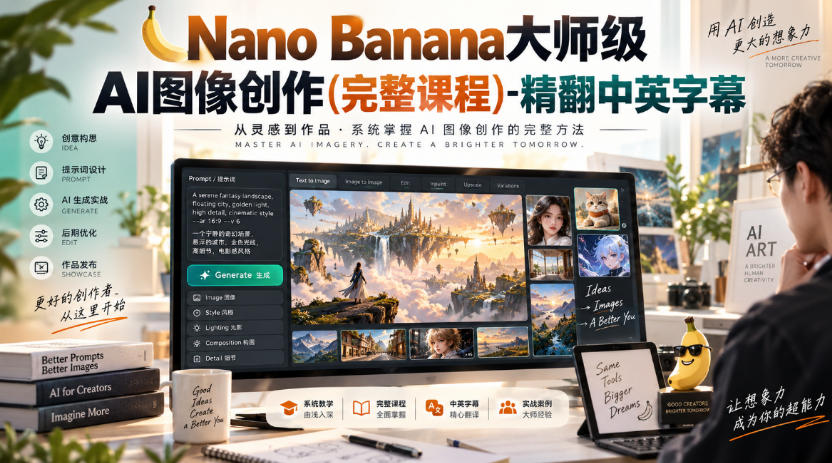 【无水印】Nano Banana大师级AI图像创作(完整课程)-精翻中英字幕-优优云创网