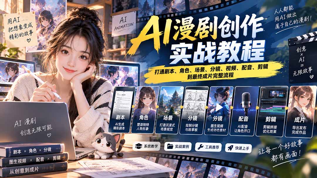 2026 AI漫剧创作实战教程:打通剧本、角色、场景、分镜、视频、配音、剪辑到最终成片完整流程-优优云创网