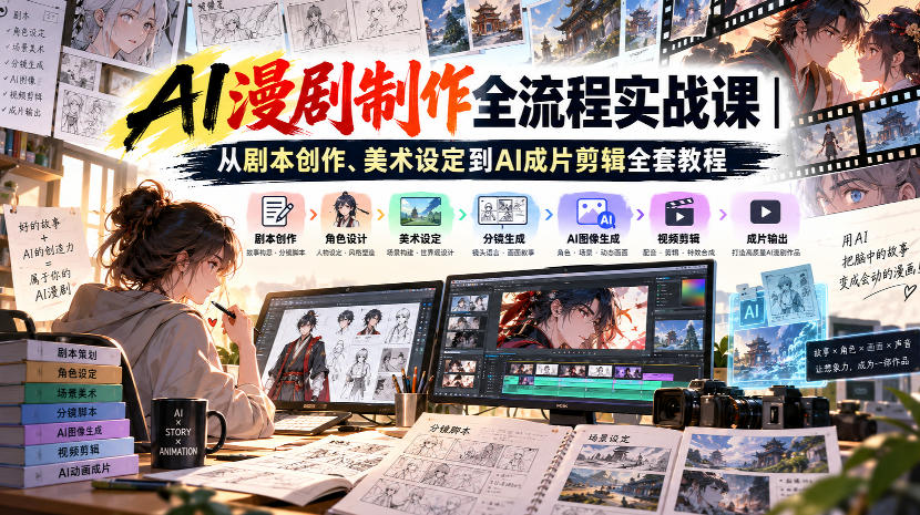 AI漫剧制作全流程实战课|从剧本创作、美术设定到AI成片剪辑全套教程-优优云创网