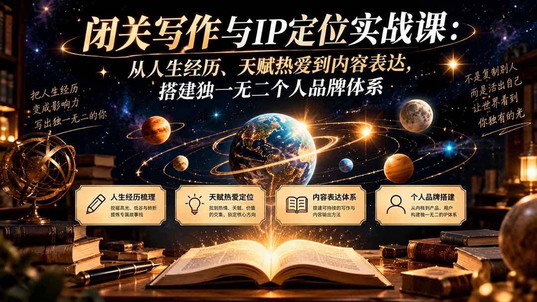 闭关写作与IP定位实战课：从人生经历、天赋热爱到内容表达，搭建独一无二个人品牌体系-优优云创网