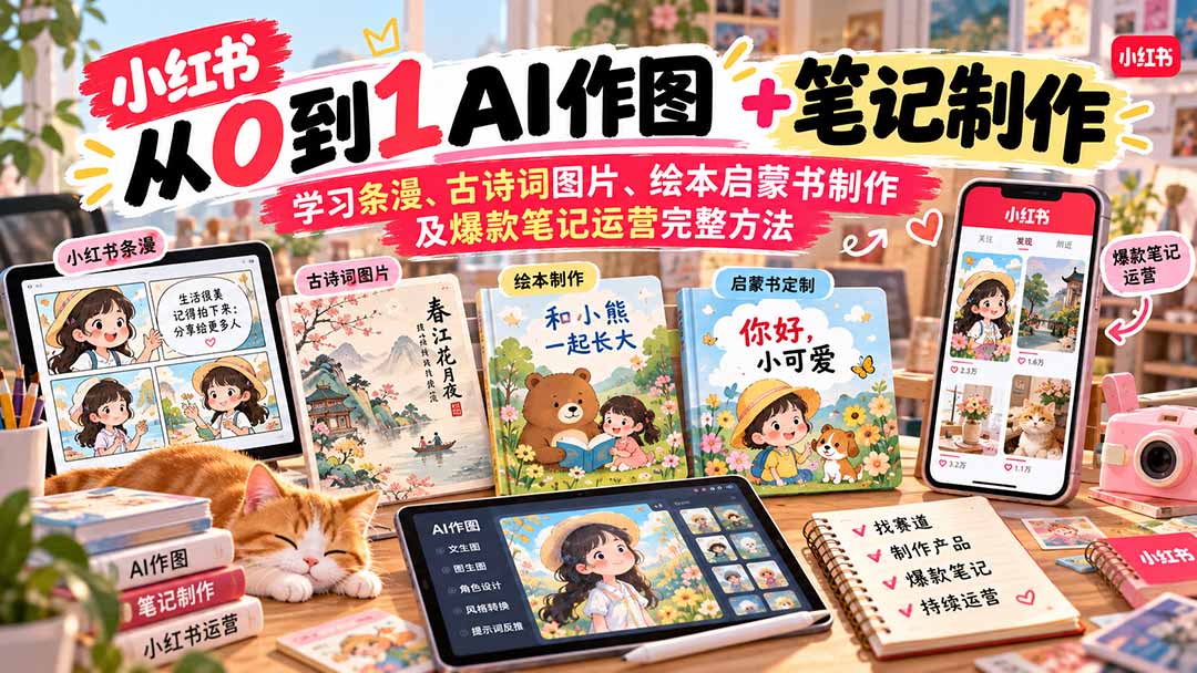 2026小红书AI内容创作从0到1:学习条漫、古诗词图片、绘本启蒙书制作及爆款笔记运营完整方法-优优云创网