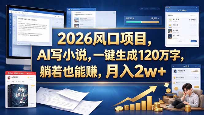 2026 风口项目,AI 写小说,一键生成 120 万字,躺着也能赚,月入 2w +-优优云创网