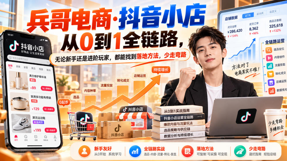 【无水印】兵哥电商·抖音小店从0到1全链路，无论新手还是进阶玩家，都能找到落地方法，少走弯路(更新9月)-优优云创网