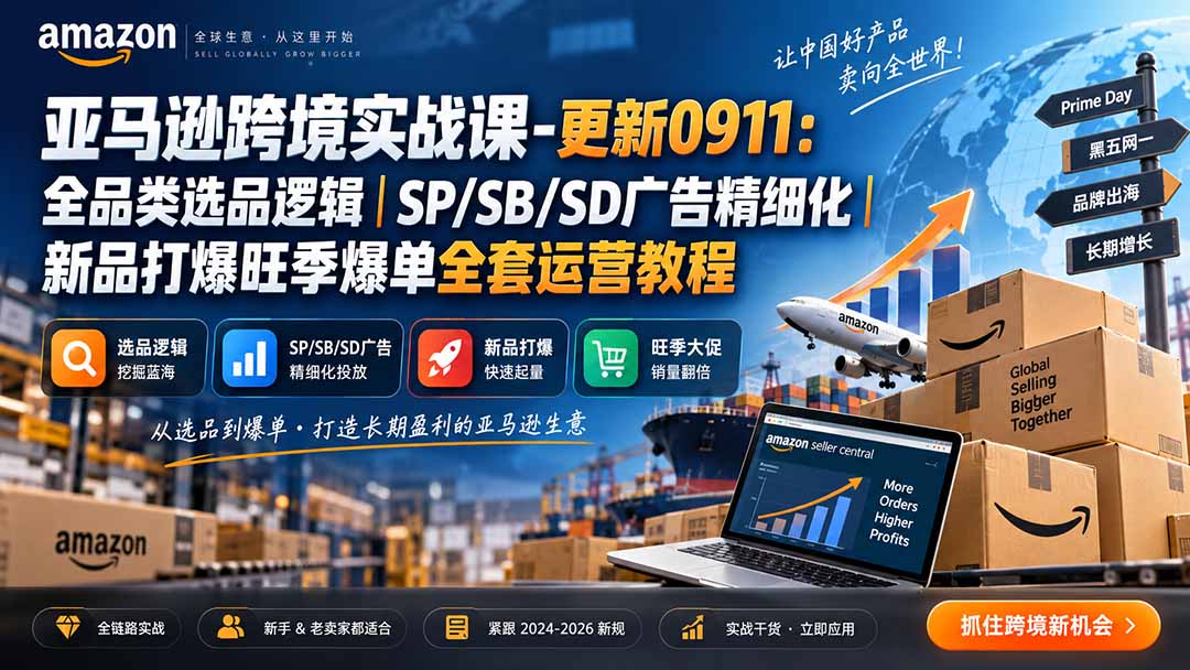 skyla亚马逊跨境实战课-更新0927：全品类选品逻辑｜SP/SB/SD广告精细化｜新品打爆旺季爆单全套运营教程-优优云创网