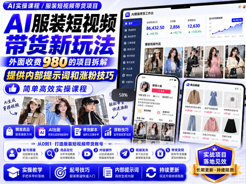 外面收费980AI快手带货系统课程，内部课程首次外放，操作简单高效，一分钟一条爆款视频-优优云创网