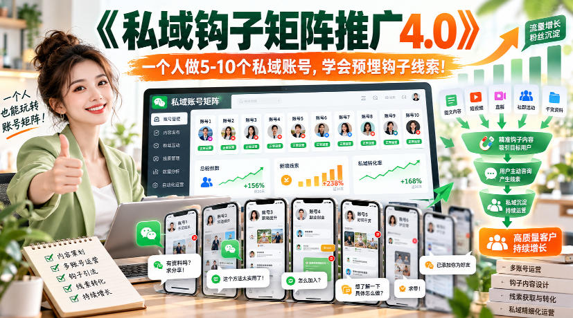 【无水印】《私域钩子矩阵推广4.0》一个人做5-10个私域账号,学会预埋钩子线索!-优优云创网