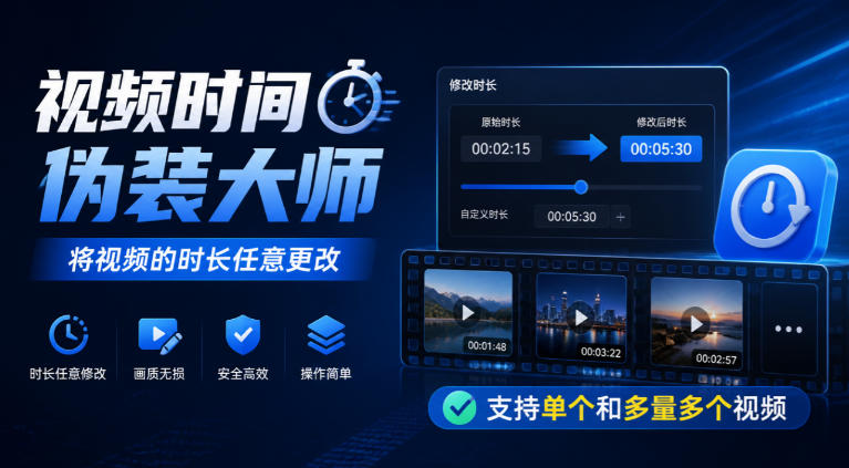视频时间伪装大师，将视频的时长任意更改，支持单个和多量多个视频-优优云创网