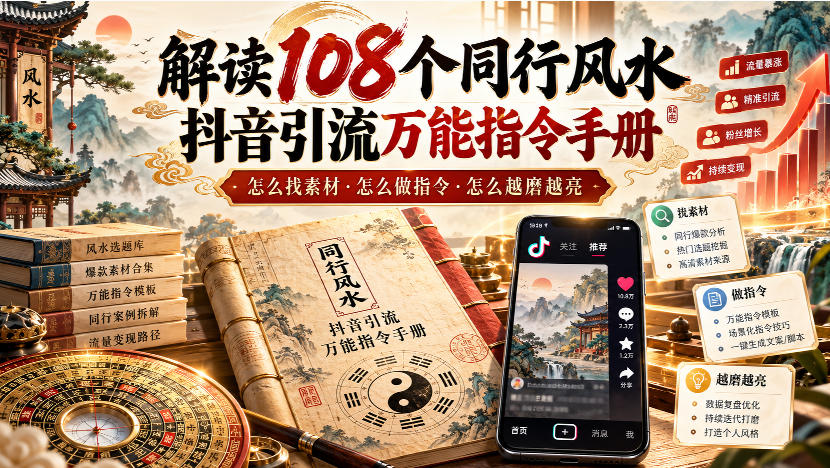 解读108个同行风水抖音引流万能指令手册，怎么找素材·怎么做指令·怎么越磨越亮【文档】-优优云创网