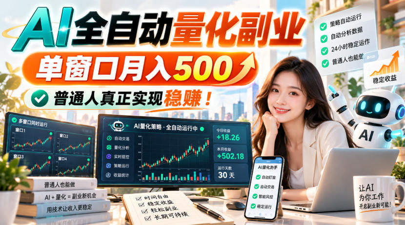 AI全自动量化副业，单窗口月入500，普通人真正实现稳賺！【揭秘】-优优云创网
