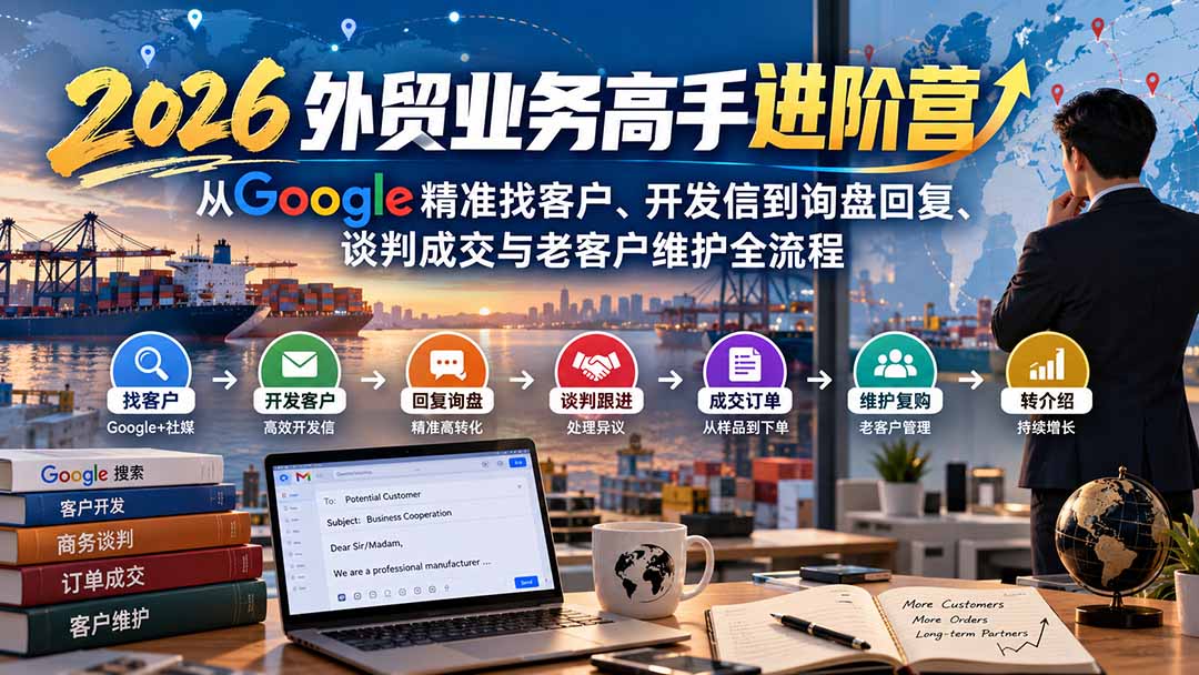 2026外贸业务高手进阶营：从Google精准找客户、开发信到询盘回复、谈判成交与老客户维护全流程-优优云创网