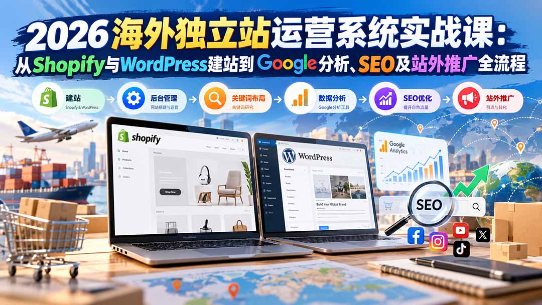 2026海外独立站运营系统实战课:从Shopify与WordPress建站到Google分析、SEO及站外推广全流程-优优云创网