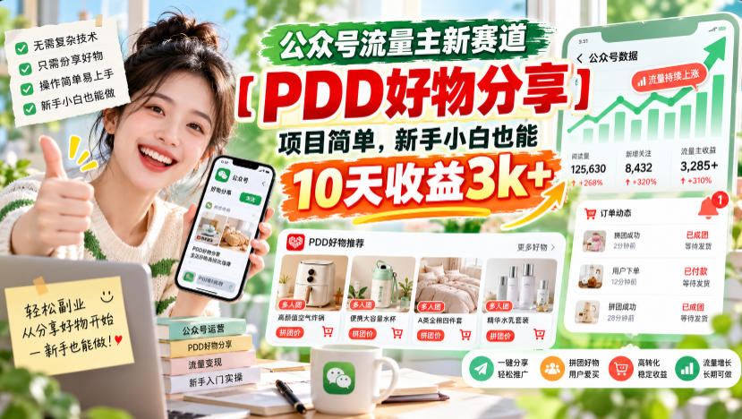 20260930121236401-600ff948985d74fc31bae70c7cc6f039 公众号流量主新赛道【PDD好物分享】,项目简单,新手小白也能10天收益3k+