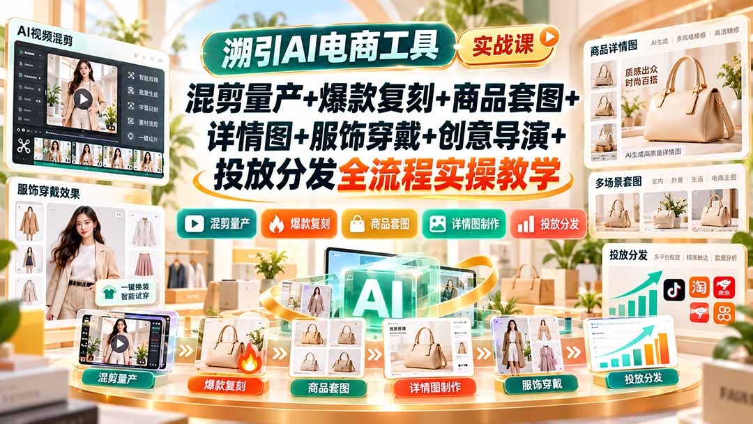 溯引AI电商工具实战课:混剪量产+爆款复刻+商品套图+详情图+服饰穿戴+创意导演+投放分发全流程实操教学-优优云创网