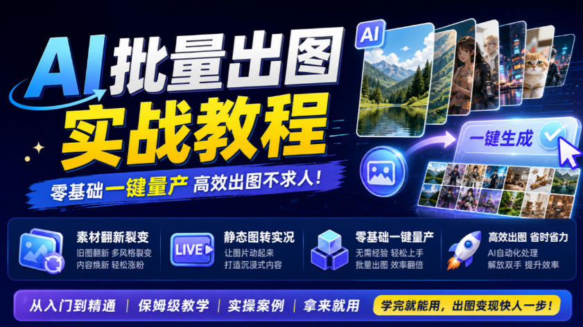 AI批量出图实战教程,素材翻新裂变,静态图转实况,零基础一键量产-优优云创网