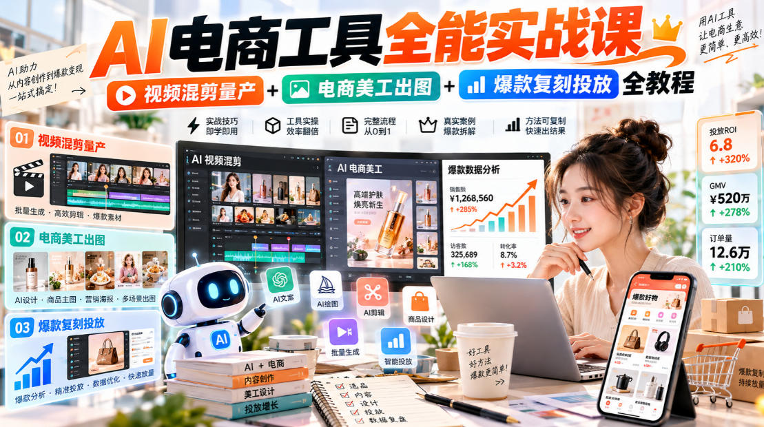 20260930142220743-12b6b8c65ed78d6462c04360432b3f6b AI电商工具全能实战教学,视频混剪量产+电商美工出图+爆款复刻投放全教程